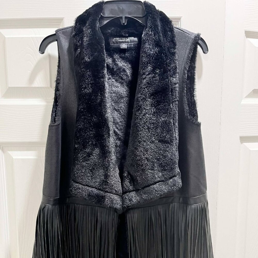 Leather and Fringe Fur Lined Vest